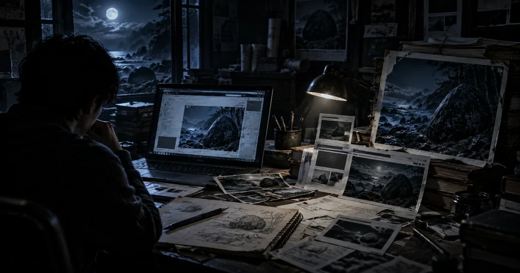 怪談『おいぼ岩』の投稿記録と転載の歴史を紹介する章のイメージ画像