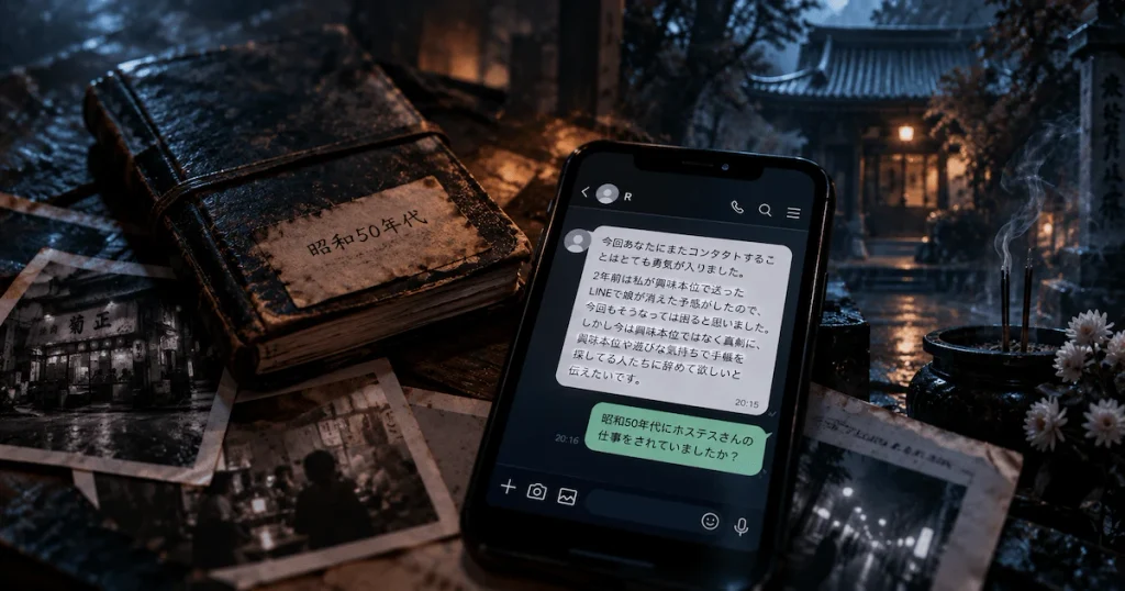 古い手帳とLINEの時系列の謎を表現したイメージ