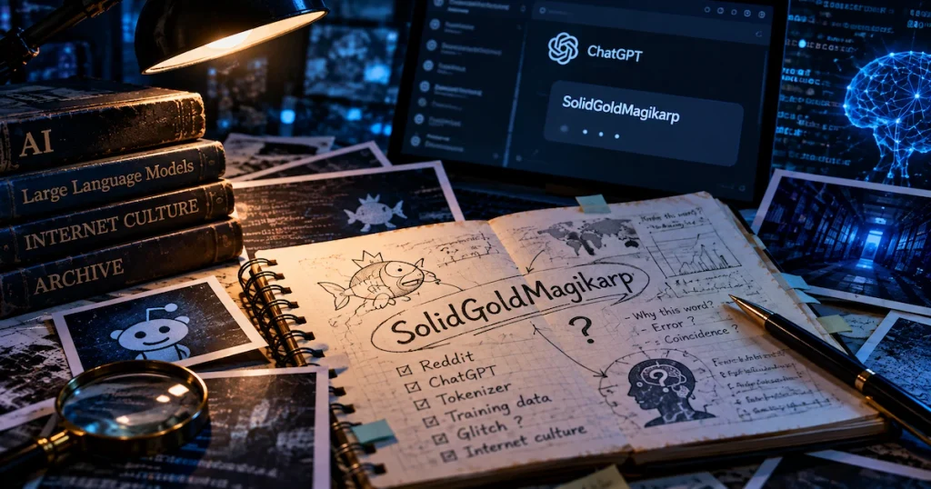 AIに「SolidGoldMagikarp」を繰り返させるグリッチトークンをイメージした記事画像